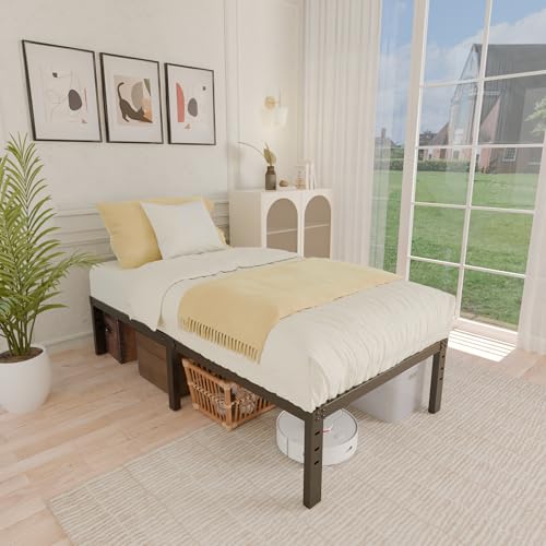 ALDRICH 14 Inch Metal Twin Bed Frame - Single Black Basic Steel Slats Platform, Easy Assembly Heavy Duty Noise Free Bedframes, No Box Spring Needed ALDRICH