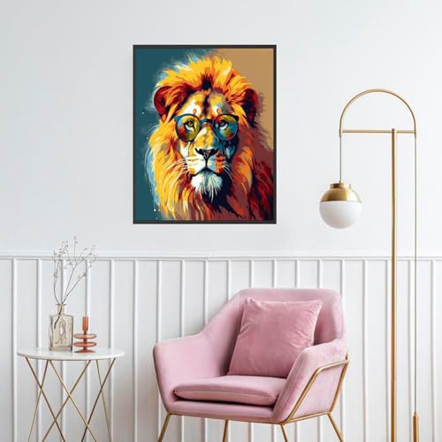 OKSGYTA Paint by Numbers Kit Lion Wearing Glasses Ancient Egypt Style for Adults on Canvas with Brushes Acrylic Pigment DIY Oil Painting for Home Wall Decor (40x50cm/16x20 inch) OKSGYTA