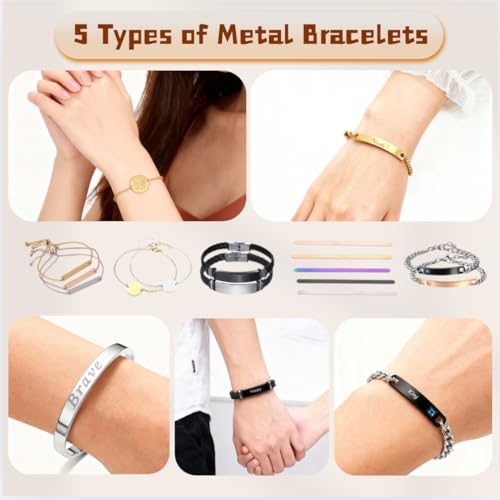 Mroy mio 104 PCS DIY Laser Engraving Kit, 13 Types Stainless Steel Blank Jewelry Making Set for Personalized Gifts, Heart Necklace, Ring, Bracelet for Couples, Friends, Beginners Mroy mio