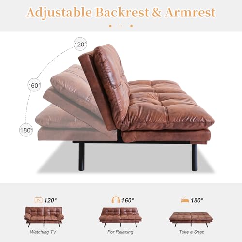 Opoiar, Modern Sleeper Sofa,Convertible Couch Bed,Memory Foam, Adjustable Armrest&Backrest,Faux Leather Futon Sets for Compact Living Spaces,Office Sofabed, Brown-002, SF-PU-002 Opoiar