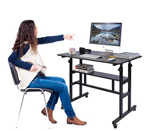 AIZ Mobile Standing Desk, Adjustable Computer Desk Rolling Laptop Cart on Wheels Home Office Computer Workstation, Portable Laptop Stand Tall Table for Standing or Sitting, Black, 39.4" x 23.6" AIZ