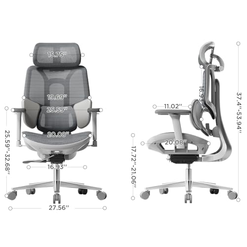 Hbada E3 Air Ergonomic Office Chair, Big and Tall Office Chair - with 3-Zone Dynamic Lumbar Support, 3D Adjustable Headrest, 3D Adjustable Armrests, Swivel, Grey(No Footrest) Hbada