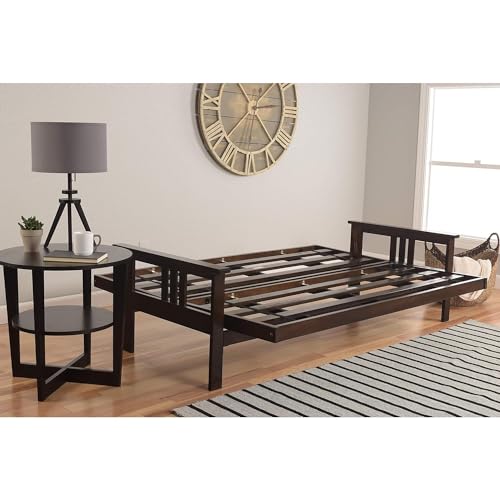 HomeStock Asian Allure Fusion Futon Wood Frame Classic Style with Mission Style Arms with Solid Pattern with Foldable Feature for Lounge Room with Tight Back Espresso/Full Frame Without Drawers HomeStock