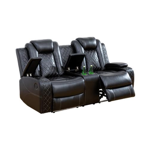 Ocstta Breathable Leather Power Recliner Sofa Set with LED, Leather Loveseat and Couch for Living Room, Reclining Couch Set with USB Port/Storage/Cup Holders (Sofa and Loveseat, Black) Ocstta