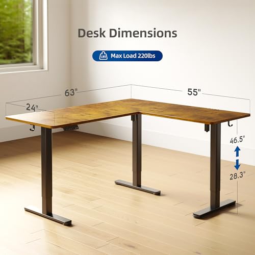 YDN L Shaped Standing Desk, Electric Standing Desks L Shape Adjustable Height Dual Motor, 63 x 55 Inch Corner Standing Desks with Splice Board for Home Office, Large Standing Desk, Rustic Brown YDN