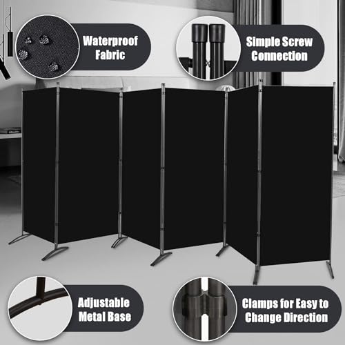 Room Divider-Folding Privacy Screens, 6 ft Partition Room Dividers Wall for Separation, Home, Office, Classroom, Studio (Black, 6 Panel) Grezone