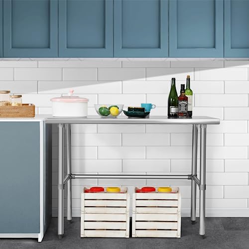 HALLY Open Base Stainless Steel Table 30 x 60 Inches, NSF Commercial Heavy Duty Prep & Work Table with Galvanized Legs for Restaurant, Home and Hotel HALLY SINKS & TABLES H
