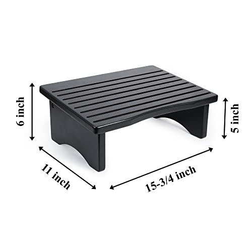 CONSDAN Foot Rest, Ergonomic Footrest for Under Desk at Work, Nursing Foot Stool, Natural Solid Wood Non-Slip Slanted Top Foot Stool for Office/Standing Desk (Black Color) CONSDAN