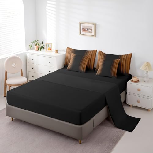 Feelyou Abstract Ombre Comforter Set with Sheets Kids Teens Brown Black 7 Piece Bedding Set Room Decor Twin Size,Reversible Black Feelyou
