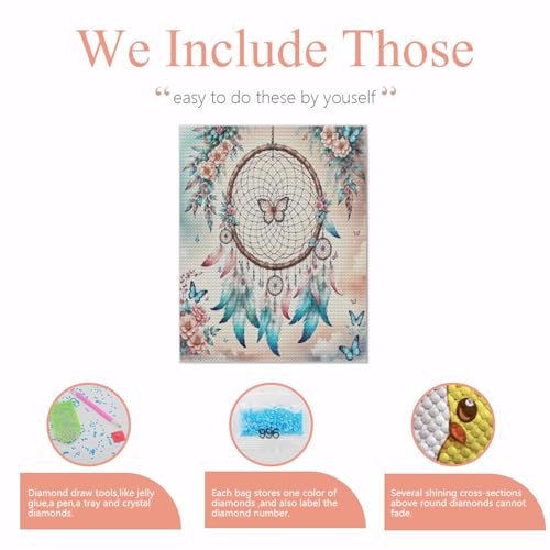 Dream Catcher Diamond Art Painting Kits for Adults, Full Drill Diamond Dots Paintings for Beginners, 5D Full Round Drill Paint with Diamonds Pictures Gem Art Painting Kits Home Decor 12x12 in WoodArtSupply