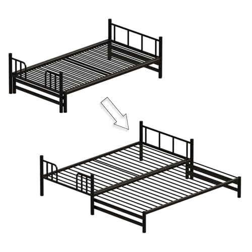 DNChuan Twin Over Twin to King Bunk Bed with Pop Up Trundle, Can Be Divided Into 2 Beds for Kids Boys Adults Girls, Metal Frame with Headboard and Footboard, Black DNChuan