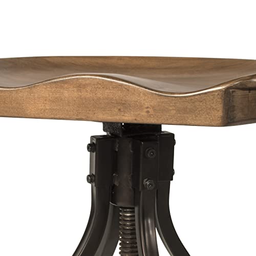 Hillsdale Worland Backless Metal Adjustable Height Stool with Wood Saddle Seat, Brown Hillsdale