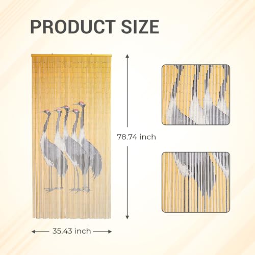 Vietbud DΓ©cor Five Cranes Beaded Curtains for Doorways, Decorative Room Divider with Painted Cranes, Natural Vietnamese Craft, Indoor Hanging Bamboo Blinds, Sturdy Hook, 35.43 x 78.74 Inches VIETBUD DECOR