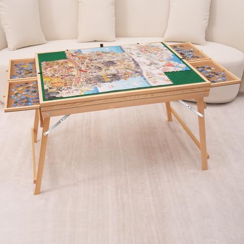 VEVOR 1500 Piece Puzzle Table with Folding Legs, 4 Drawers and Cover, 32.7"x24.6" Wooden Jigsaw Puzzle Plateau, Adjustable 3-Tilting-Angle Puzzle Board, Puzzle Storage System for Adults, Gift for Mom VEVOR