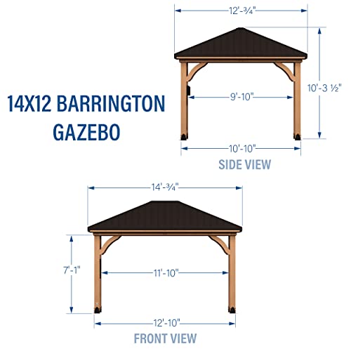 Backyard Discovery Barrington 14 ft. x 12 ft. Hip Roof Cedar Wood Gazebo Pavilion, Shade, Rain, Hard Top Steel Metal Roof, All Weather Protected, Wind Resistant up to 100 mph, Holds up to 10650 lbs Backyard Discovery