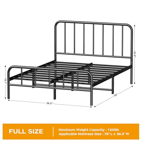 Homeiju Metal Bed Frame - Structurally Stable Heavy Duty Steel Slat Supported Full Bed Frames, No Box Spring Needed, Easy Assembly Homeiju