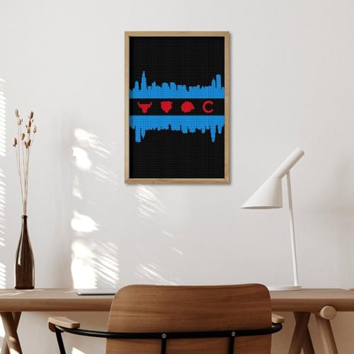 Chicago Flag Skyline Sports Painting Adults Diamond Kits Painting 5D Art Paint by Number Full Drill Home Wall Decor 8"x12" WoodArtSupply