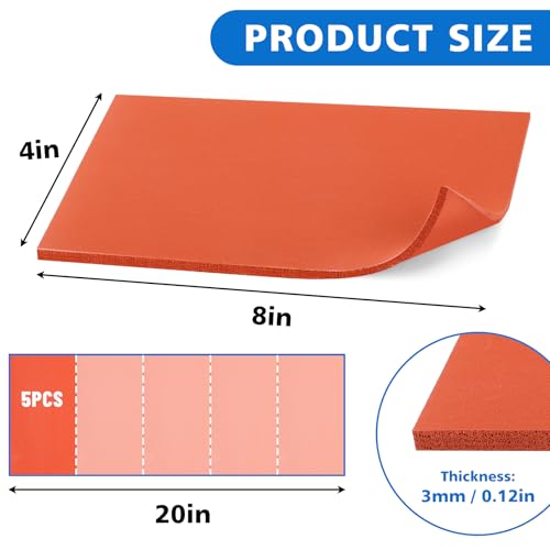 5 Pcs Hat Heat Press Mat, Silicone 8 x 4 Inch Foam Press Pad Heat Resistant for Hat HTV Heat Transfer Ironing (Orange) HolyMaji