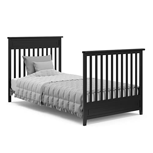 Storkcraft Petal 4-in-1 Convertible Mini Crib (Black) – GREENGUARD Gold Certified, Converts to Daybed and Twin-Size Bed, Includes Bonus 2.75-inch Mini Crib Mattress Storkcraft
