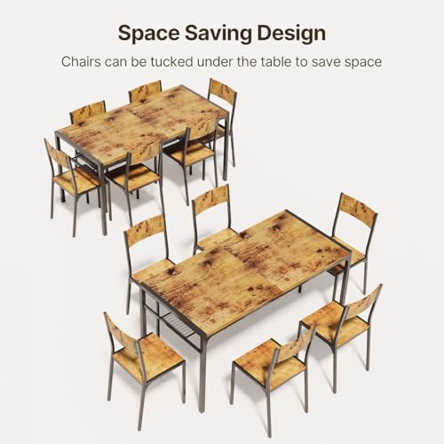 Gizoon Dining Table Set for 6 with Chairs, 7-Piece Kitchen Table Set for Small Space, Apartment, Kitchen, Dining Room, Space-Saving Gizoon