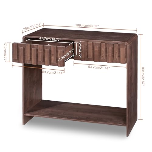 VAXZOFI Console Sofa Table with 2 Drawers, 43-Inch Mid-Century Narrow Entryway Tables with Storage Shelf, Farmhouse Hallway Accent Tables Behind Couch Table for Living Room, Walnut VAXZOFI