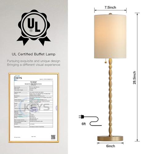 BRASSLISM Buffet Lamps Set of 2, 28.5" Tall Brass Finish Lamps for Entryway, Hallway, Console Table, Dining Sideboard or Living Room, UL Certified with Pull Chain, Linen Shade, Urban Luxury Style BRASSLISM