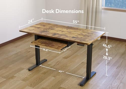 YDN Standing Desk with Keyboard Tray, 55 Inch Height Adjustable Desk, Brown Stand Up Desks for Home and Office, 55inch Rustic Brown YDN