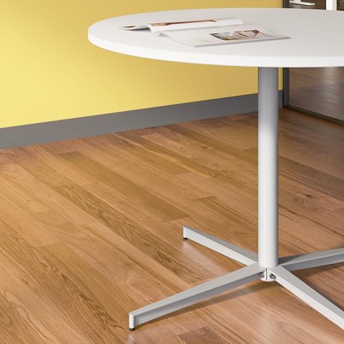 Bush Business Furniture 42-inch Round Conference Table with Metal Base, Circular Meeting Room Desk for 4 Users, White Bush Furniture