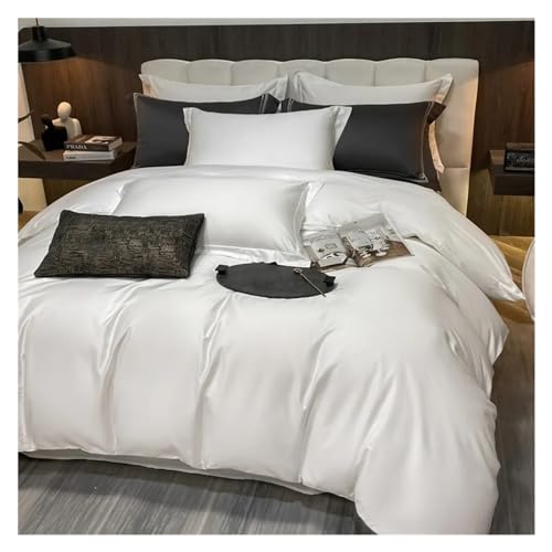 JIQHOHX 3pcs/Set White Duvet Cover Set Egyptian Cotton Luxury Bedding Sets Single Queen King Bed Cover Solid Quilt Cover with Pillowcase,Summer Duvet Cover Sets (F Cover 200X230 cm) JIQHOHX