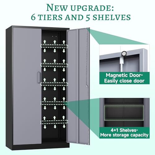 Letaya Metal Storage Cabinet,72'' Employee Lockers Steel Wardrobe with Lock Door for Office,Home,School,Gym,Fire Department,Hotel(72“-Black&Gray) Letaya