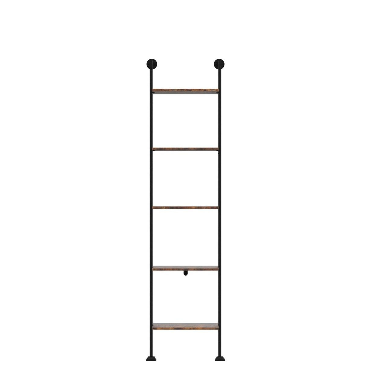 Axeman 5-Tier Ladder Shelf, Tall Narrow Bookcase for Small Spaces, Book Storage Organizer Case for Living Room, Home Office, Study, Industrial Style Black Metal Frame and Rustic Brown Shelf Axeman