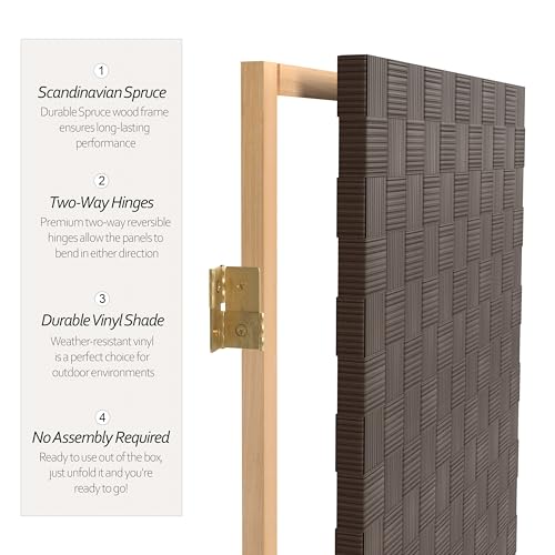 Red Lantern 6 ft. Tall Woven Fiber Outdoor All Weather Room Divider - 3 Panel - Dark Brown Red Lantern