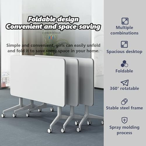 Folding Conference Table with Flip-Top Design, Heavy-Duty Metal Legs & Wheels | Portable Foldable Modular Table for Office Meetings, Training Rooms, Conference Spaces HSHBDDM