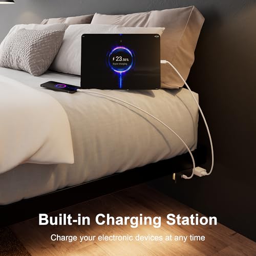 Feonase King Size Floating Bed Frame with LED Ambient Lighting and Charging Station Feonase