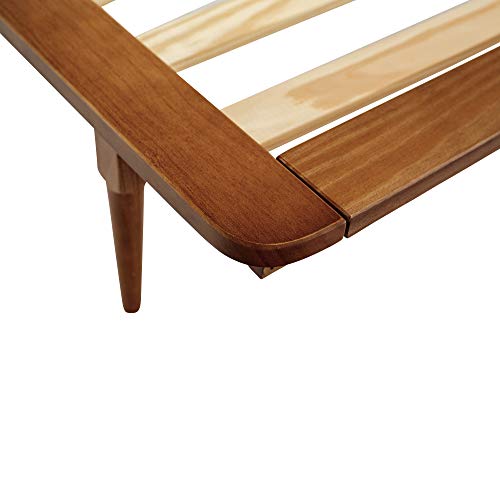 Mid Century Modern Solid Wood Twin Bed Frame with Spindle Headboard in Caramel Walker Edison
