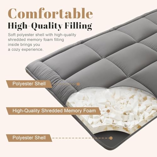 WhatsBedding Japanese Floor Mattress Futon Mattress 3" Grey Tatami Mat Shredded Memory Foam Filled Sleeping Pad, Foldable & Portable Roll Up Lounger Camping Bed for Kids and Adult,Twin Size 39"x 80" WhatsBedding