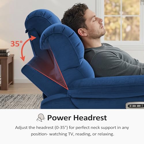 MCombo Power Zero Wall Hugger Recliner Chair for Small Space RV Living Room, Power Recliner with Adjustable Headrest, USB & USB-C Charging Ports, Fabric ST257 (Navy Blue)