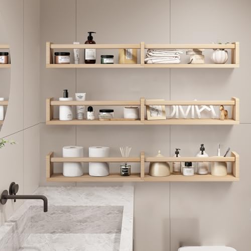 Fixwal Nursery Bookshelves, 32in Floating Bookshelves for Wall Set of 3, Wood Wall Mounted Book Shelves for Baby Nursery Decor, Toys and Decor Storage (Natural Wood) Fixwal