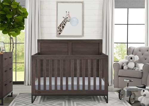 Simmons Kids Foundry 6-in-1 Convertible Baby Crib, Rustic Grey with Matte Black Delta Children