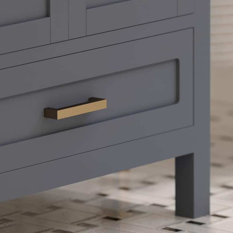 Ayna Decors Rooh 72 in Charcoal Grey Double Sink Bathroom Vanity Set with White Quartz Countertop | 4 Soft Closing Doors | 5 Full Extention Soft Close Drawers | Gold Hardware Ayna Decors