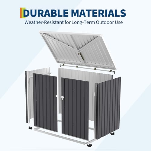 GarveeLife Outdoor Storage Shed, 80 Cu.Ft Outdoor Trash Can Storage Box with Lockable Door&Sloped Roof,Cabinet with Multi-Use Rust Prevention Galvanized Steel Enclosure for Yard, Garden, Patio GarveeLife