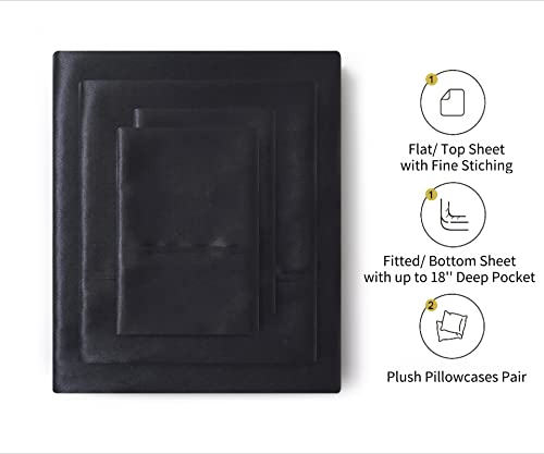 Lanest Housing Silk Satin Sheets, Full Size Satin Bed Sheet Set with Deep Pockets, Cooling Soft and Hypoallergenic Satin Sheets Full - Black Lanest Housing