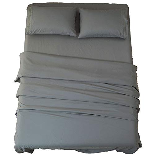 SONORO KATE Bed Sheet Set Super Soft Microfiber 1800 Thread Count Luxury Egyptian Sheets 16-Inch Deep Pocket Wrinkle and Hypoallergenic-4 Piece(Queen Dark Grey) SONORO KATE