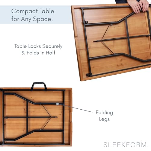 Sleekform 6ft Wooden Folding Table with Handle, Wood Folding Banquet Tables for Dinner - 6 Foot x 28 in, Portable, Sturdy & Lightweight Foldable Table for Dinner, Conference or Picnic Sleekform