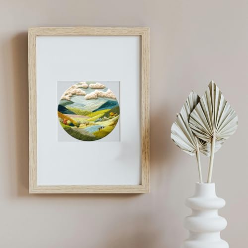 FONNUY Embroidery Kit for Beginners, Nature Hills Landscape Pre-Stamped Pattern Kits for Adults with Hoop, Easy to Follow Color Thread Needlework, 8'' Hoop (Rolling Mountains)