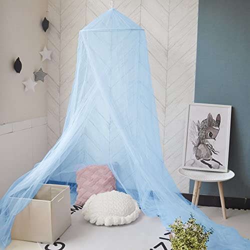 Eimilaly Bed Canopy Mosquito Net, Bed Canopy for Girls Room Decor - Insect Protection Hanging Canopy for Adults, Babies, Outdoor Camping, Blue/Single Door Eimilaly