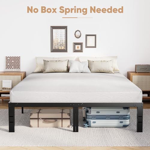 DUMOS Full Size Bed Frame - Metal Platform Bed Frames Mattress Foundation with Steel Slat Support, No Box Spring Needed, Storage Space Under Base, Easy Assembly, Black DUMOS