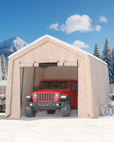 10X15 FT Heavy-Duty Portable Outdoor Storage Shed with Roll-Up Zipper Door & Vent, 240g Waterproof Carport Storage Shelter, UV-Resistant Canopy for Motorcycle, Firewood, Tools -Gray ActiveTrail
