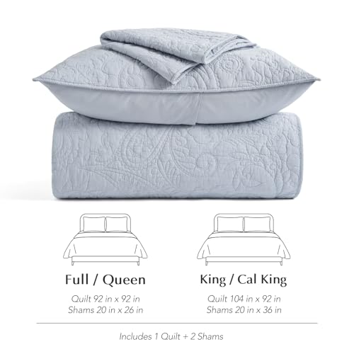 EVERGRACE 100% Cotton Paisley Quilt Set, King Size 3 Piece Set – Prewashed Lightweight Bedspread with 2 Shams, Soft & Breathable Matelasse Coverlet for All-Season Comfort, Pearl Blue EVERGRACEHOME