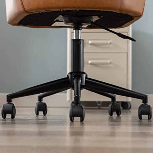 Brown Leather Desk Chair Office Chair with Mid Back Support Armrest, Adjustable-Height 360° Swivel Rolling Task Chair Home Office Modern Vanity Chair, Brown BESTANO